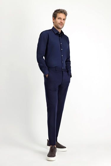 Koyu Lacivert Uzun Kol Slim Fit Dar Kesim Klasik Pamuk Gömlek