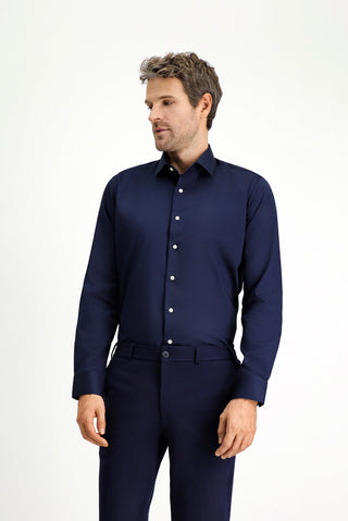  Koyu Lacivert Uzun Kol Slim Fit Dar Kesim Klasik Pamuk Gömlek