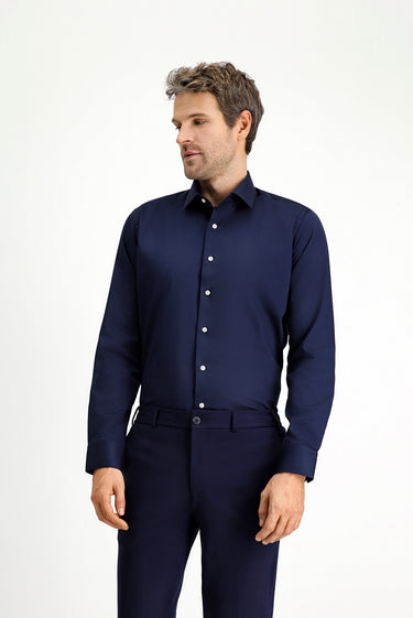 Koyu Lacivert Uzun Kol Slim Fit Dar Kesim Klasik Pamuk Gömlek