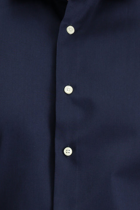 Koyu Lacivert Uzun Kol Slim Fit Dar Kesim Klasik Su İtici Leke Tutmaz 4 Mevsim Pamuk Gömlek