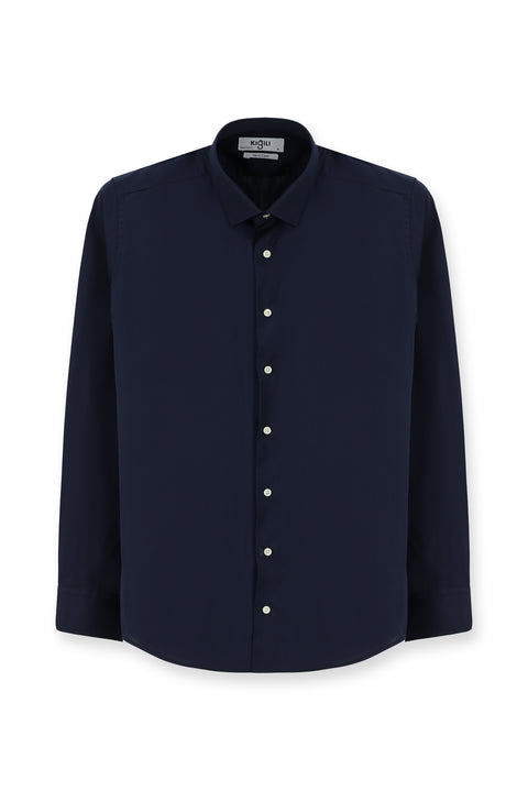 Koyu Lacivert Uzun Kol Slim Fit Dar Kesim Klasik Su İtici Leke Tutmaz 4 Mevsim Pamuk Gömlek