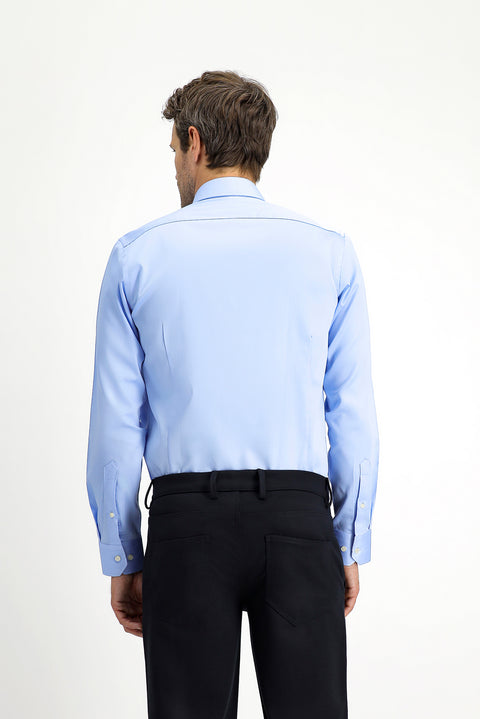 Açık Mavi Uzun Kol Slim Fit Dar Kesim Klasik Nano Care Su İtici Leke Tutmaz 4 Mevsim Pamuk Gömlek
