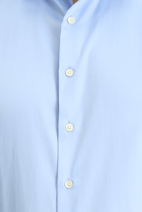 Açık Mavi Uzun Kol Slim Fit Dar Kesim Klasik Nano Care Su İtici Leke Tutmaz 4 Mevsim Pamuk Gömlek