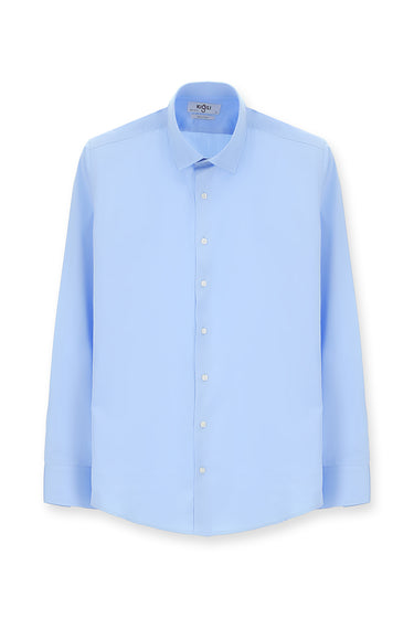 Açık Mavi Uzun Kol Slim Fit Dar Kesim Klasik Pamuk Gömlek