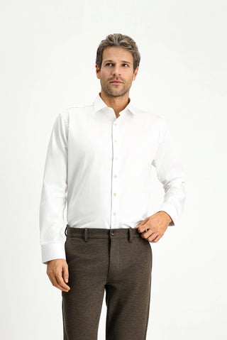  Beyaz Uzun Kol Slim Fit Dar Kesim Klasik Pamuk Gömlek