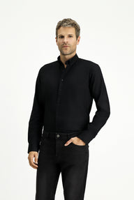  Siyah Uzun Kol Slim Fit Dar Kesim Pamuk 4 Mevsim Oxford Gömlek