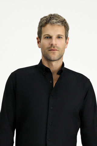  Siyah Uzun Kol Slim Fit Dar Kesim Pamuk Oxford Gömlek