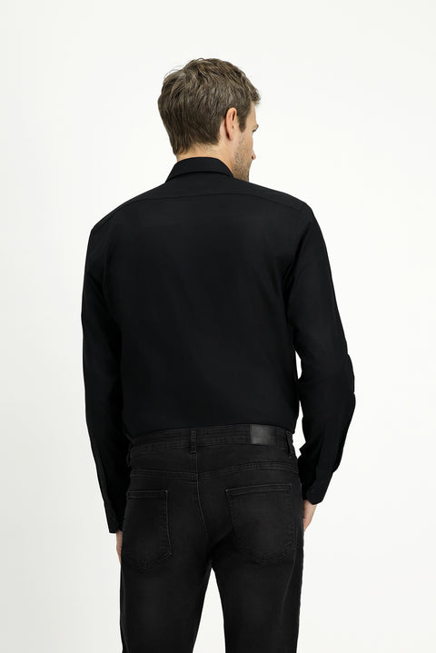 Siyah Uzun Kol Slim Fit Dar Kesim Pamuk Oxford Gömlek