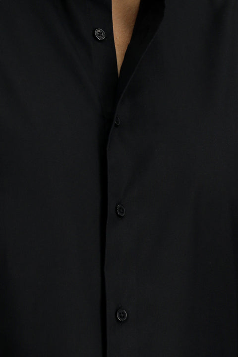 Siyah Uzun Kol Slim Fit Dar Kesim Pamuk Oxford Gömlek