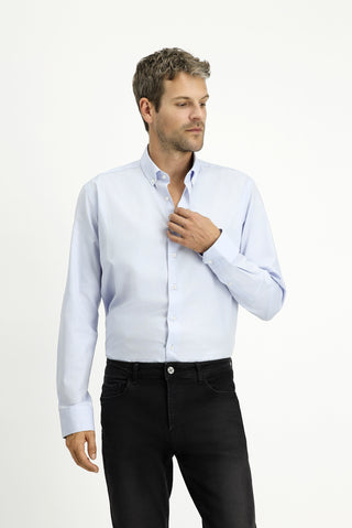  Açık Mavi Uzun Kol Slim Fit Dar Kesim Pamuk Oxford Gömlek