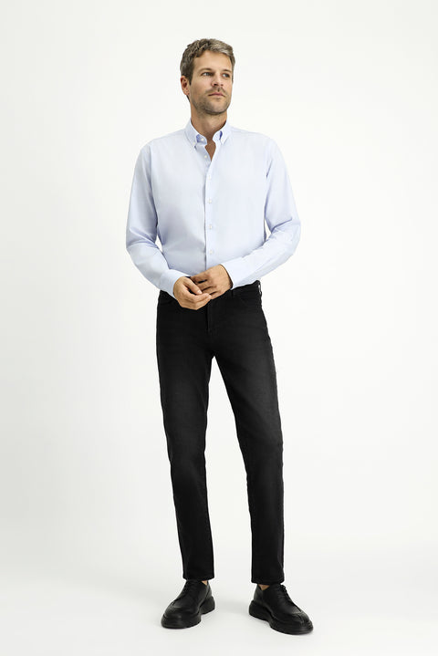 Açık Mavi Uzun Kol Slim Fit Dar Kesim Pamuk Oxford Gömlek