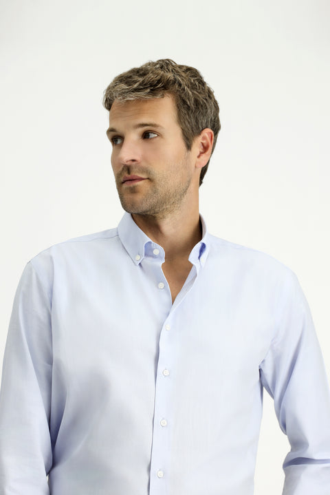 Açık Mavi Uzun Kol Slim Fit Dar Kesim Pamuk Oxford Gömlek