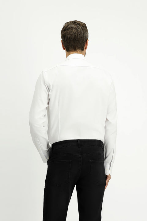 White Long Sleeve Slim Fit Narrow Cut Cotton 4 Seasons Oxford Shirt