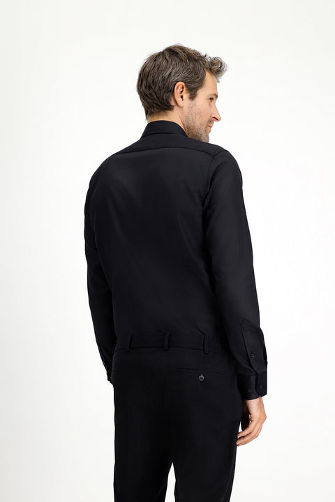 Siyah Uzun Kol Slim Fit Dar Kesim Klasik Non Iron Saten Pamuklu Gömlek