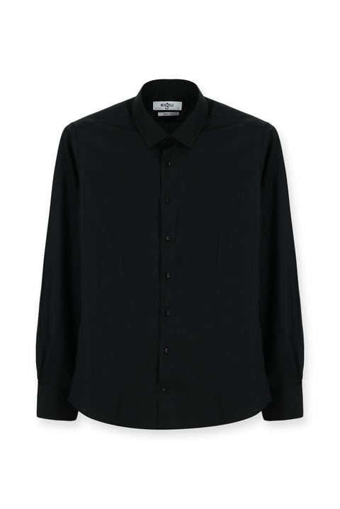 Siyah Uzun Kol Slim Fit Dar Kesim Klasik Non Iron Saten Pamuklu Gömlek