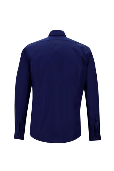  Orta Lacivert Uzun Kol Slim Fit Dar Kesim Klasik Non Iron Saten Pamuklu Gömlek
