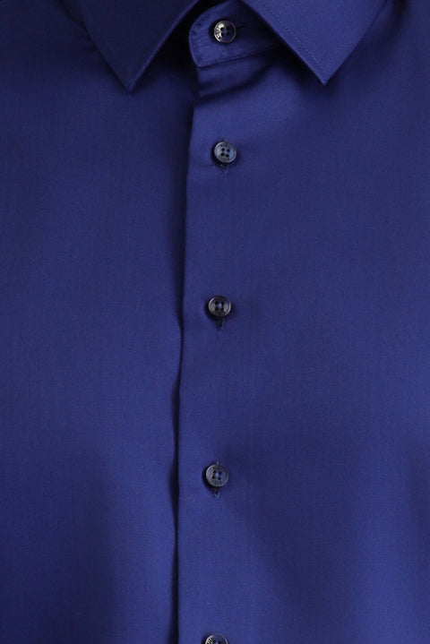 Orta Lacivert Uzun Kol Slim Fit Dar Kesim Klasik Non Iron Saten Pamuklu Gömlek