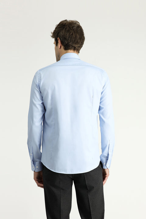 Uçuk Mavi Uzun Kol Slim Fit Dar Kesim Klasik Non Iron Saten Pamuklu Gömlek