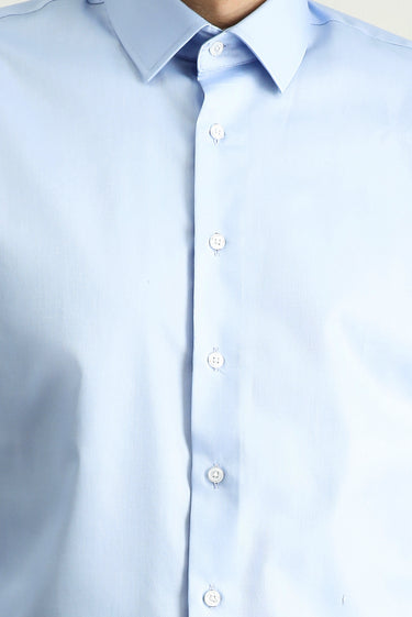 Uçuk Mavi Uzun Kol Slim Fit Dar Kesim Klasik Non Iron Saten Pamuklu Gömlek