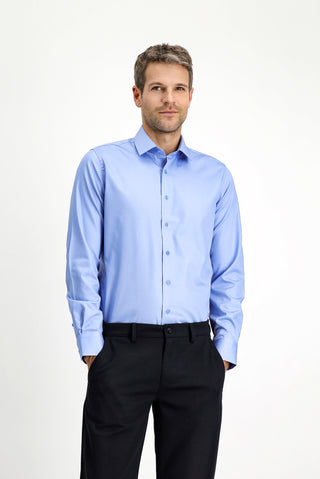 Açık Mavi Uzun Kol Slim Fit Dar Kesim Klasik Non Iron Saten Pamuklu Gömlek