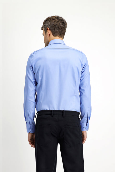 Açık Mavi Uzun Kol Slim Fit Dar Kesim Klasik Non Iron Saten Pamuklu Gömlek