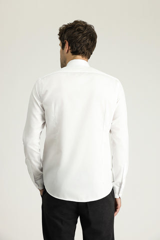  Beyaz Uzun Kol Slim Fit Dar Kesim Klasik Non Iron Saten Pamuklu Gömlek