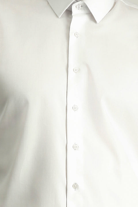 Beyaz Uzun Kol Slim Fit Dar Kesim Klasik Non Iron Saten Pamuklu Gömlek