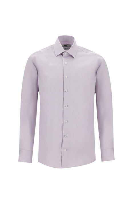 Lila Uzun Kol Slim Fit Dar Kesim Klasik Non Iron Saten Pamuklu Gömlek