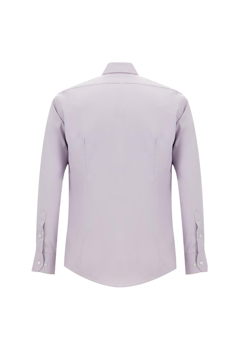 Lila Uzun Kol Slim Fit Dar Kesim Klasik Non Iron Saten Pamuklu Gömlek
