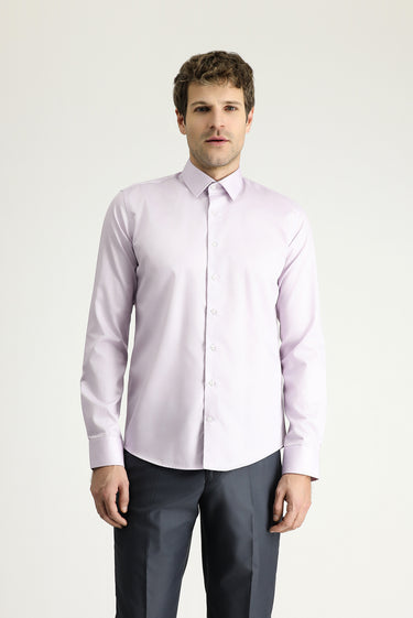  Lila Uzun Kol Slim Fit Dar Kesim Klasik Non Iron Saten Pamuklu Gömlek