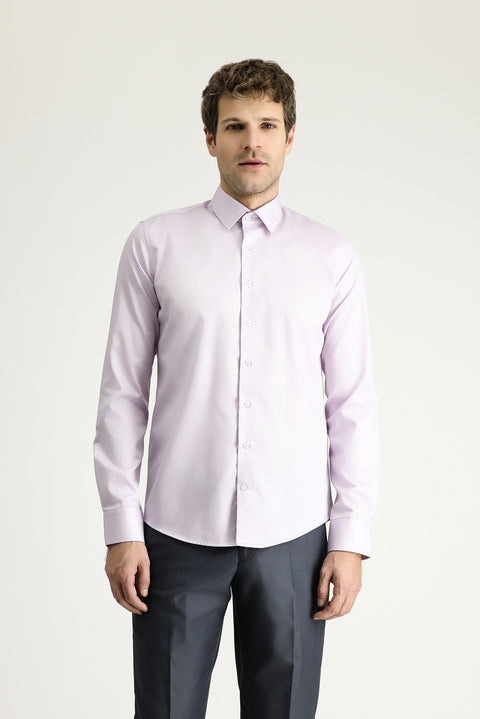 Lila Uzun Kol Slim Fit Dar Kesim Klasik Non Iron Saten Pamuklu Gömlek