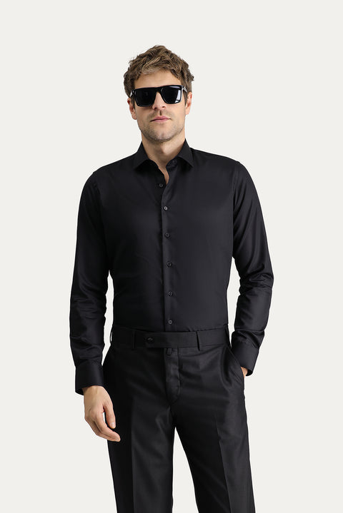 Siyah Uzun Kol Slim Fit Dar Kesim Non Iron Klasik Pamuklu Gömlek
