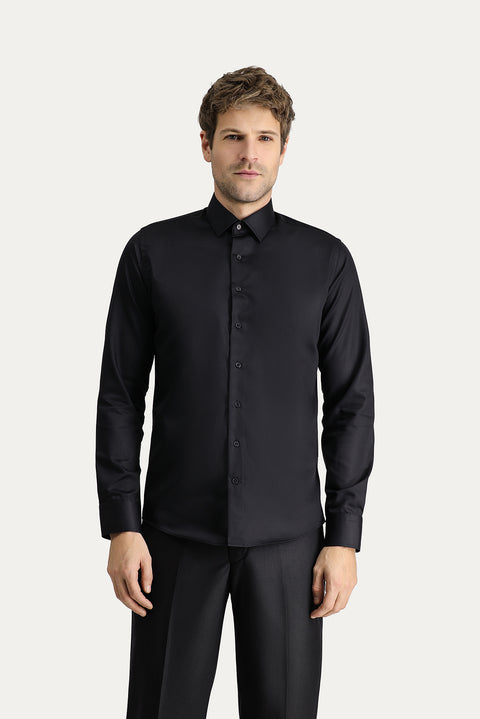 Siyah Uzun Kol Slim Fit Dar Kesim Non Iron Klasik Pamuklu Gömlek