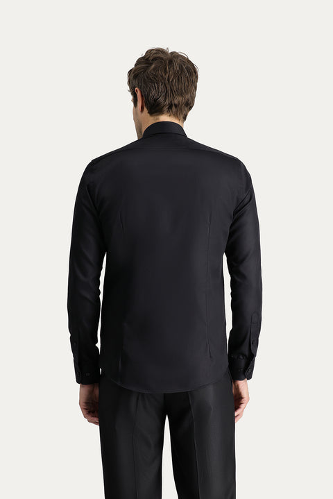 Siyah Uzun Kol Slim Fit Dar Kesim Non Iron Klasik Pamuklu Gömlek