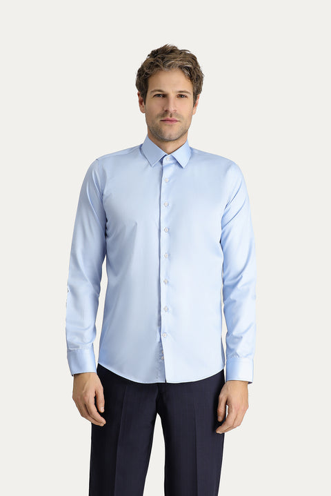 Uçuk Mavi Uzun Kol Slim Fit Dar Kesim Non Iron Klasik Pamuklu Gömlek