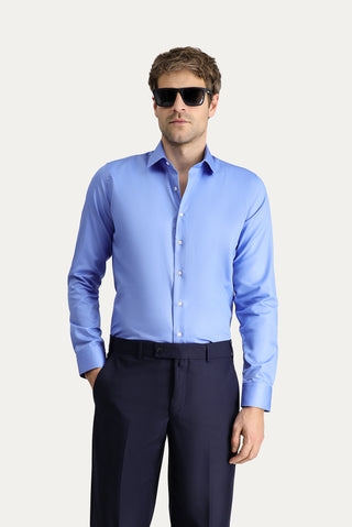  Koyu Mavi  Uzun Kol Slim Fit Dar Kesim Non Iron Klasik Pamuklu Gömlek