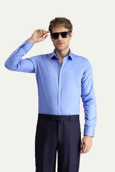 Koyu Mavi  Uzun Kol Slim Fit Dar Kesim Non Iron Klasik Pamuklu Gömlek