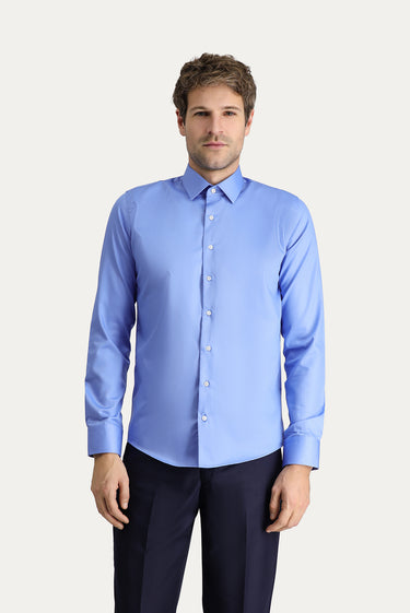 Koyu Mavi  Uzun Kol Slim Fit Dar Kesim Non Iron Klasik Pamuklu Gömlek
