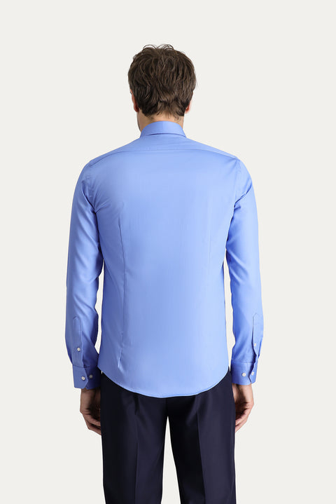 Koyu Mavi  Uzun Kol Slim Fit Dar Kesim Non Iron Klasik Pamuklu Gömlek