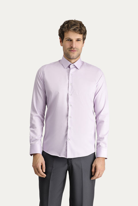 Lila Uzun Kol Slim Fit Dar Kesim Non Iron Klasik Pamuklu Gömlek