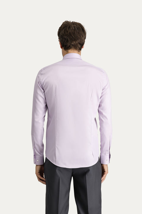 Lila Uzun Kol Slim Fit Dar Kesim Non Iron Klasik Pamuklu Gömlek