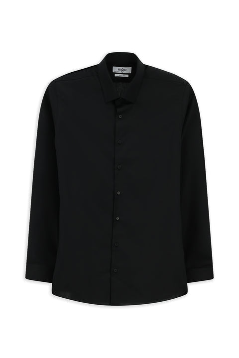 Siyah Uzun Kol Slim Fit Dar Kesim Non Iron Klasik Pamuklu Gömlek