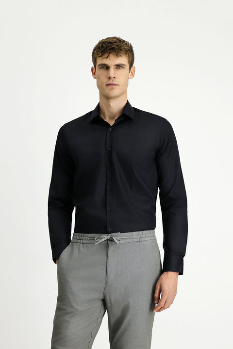 Siyah Uzun Kol Slim Fit Dar Kesim Non Iron Klasik Pamuklu Gömlek