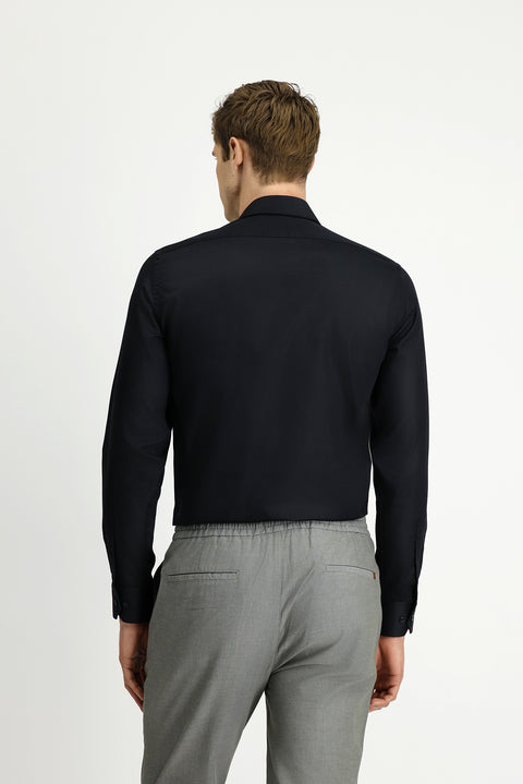 Siyah Uzun Kol Slim Fit Dar Kesim Non Iron Klasik Pamuklu Gömlek