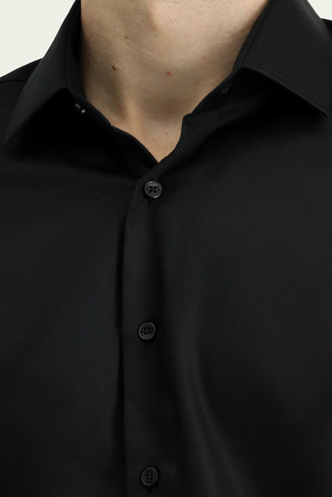 Siyah Uzun Kol Slim Fit Dar Kesim Non Iron Klasik Pamuklu Gömlek