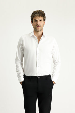 Beyaz Uzun Kol Slim Fit Dar Kesim Non Iron Klasik Pamuklu Gömlek