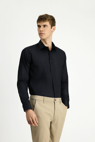  Siyah Uzun Kol Slim Fit Dar Kesim Klasik Non Iron Pamuklu Gömlek