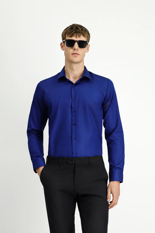  Orta Lacivert Uzun Kol Slim Fit Dar Kesim Klasik Non Iron Pamuklu Gömlek