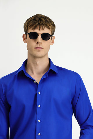  Saks Mavi Uzun Kol Slim Fit Dar Kesim Klasik Non Iron Pamuklu Gömlek