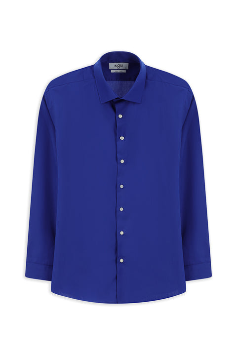 Saks Mavi Uzun Kol Slim Fit Dar Kesim Klasik Non Iron Pamuklu Gömlek